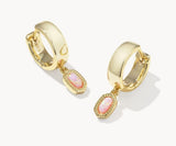 KENDRA SCOTT- Mini Ellie Wide Huggie in Gold Light Pink Lab Grown Opal