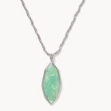KENDRA SCOTT- Ophelia Large Long Pendant Necklace in Rhodium Mint Iridescent Abalone