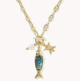 KENDRA SCOTT- Parker Fish Long Charm Necklace in Gold Abalone Shell