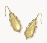 KENDRA SCOTT- Adriana Gold Scallop Frame Drop Earrings in Yellow Iridescent Abalone