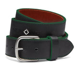 NOKONA- Black CalfSKN Leather Belt w/Green Edge Accents