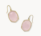 KENDRA SCOTT- Daphne Gold Pave Framed Drop Earrings in Rose Quartz