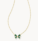 KENDRA SCOTT- Blair Bow Gold Small Pendant Necklace in Emerald Drusy