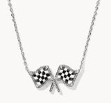 KENDRA SCOTT- Checkered Flag Pendant Necklace in Rhodium Ivory Mother of Pearl