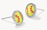 KENDRA SCOTT- Softball Stud Earring in Rhodium Chartreuse Magnesite