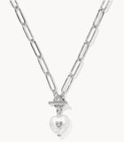 KENDRA SCOTT- Sasha Rhodium Heart Short Pendant Necklace in Fresh Water Pearl