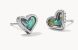 KENDRA SCOTT- Framed Silver Ari Heart Stud Earrings in Mood Stone