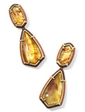 KENDRA SCOTT- Camry Gold Enamel Frame Statement Earrings in Marbled Amber Illusion