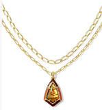 KENDRA SCOTT- Camry Gold Enamel Frame Multi Strand Necklace in Marbled Amber Illusion