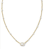 KENDRA SCOTT- Mini Gold Elisa Enamel Frame Pendant Necklace in White Mother of Pearl