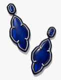 KENDRA SCOTT- Abbie Silver Enamel Frame Statement Earrings in Navy Mother of Pearl