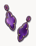 KENDRA SCOTT- Abbie Gold Enamel Frame Statement Earrings in Purple Mother of Pearl