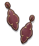 KENDRA SCOTT- Abbie Gold Enamel Frame Statement Earrings in Maroon Magnesite