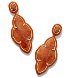 KENDRA SCOTT- Abbie Gold Enamel Frame Statement Earrings in Variegated Orange Magnesite