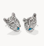 KENDRA SCOTT- Maura Jaguar Vintage Silver Statement Stud Earrings in Variegated Indigo