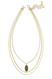 KENDRA SCOTT- Elle Gold Bamboo Framed Triple Strand Necklace in Sage Serpentine