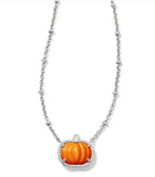 KENDRA SCOTT- Pumpkin Rhodium Short Pendant Necklace in Orange Mother of Pearl