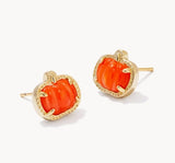 KENDRA SCOTT- Pumpkin Gold Stud Earrings in Orange Mother of Pearl