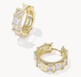 KENDRA SCOTT- Jamie Gold Huggie Earrings in White CZ