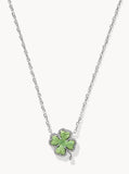 KENDRA SCOTT- Clover Rhodium Short Pendant Necklace in Lime green Magnesite