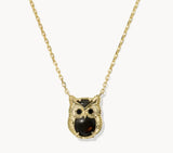 KENDRA SCOTT- Owl Short Pendant Gold Necklace in Sheen Obsidian
