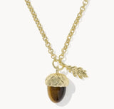 KENDRA SCOTT- Acorn Gold Short Pendant Necklace in Brown Tiger's Eye