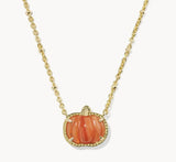 KENDRA SCOTT- Pumpkin Short Pendant Gold Necklace in Orange Banded Agate