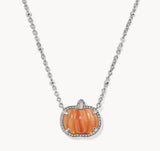 KENDRA SCOTT- Pumpkin Rhodium Short Pendant Necklace in Orange Banded Agate