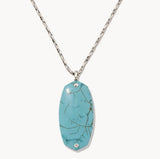 KENDRA SCOTT- Danielle Rhodium Long Pendant Necklace in Variegated Turquoise