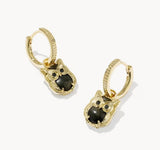 KENDRA SCOTT- Owl Gold Huggie Earrings in Sheen Obsidian