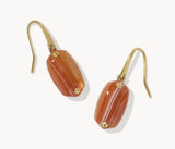 KENDRA SCOTT- Lee Riveted Gold Drop Earrings in Variegated Orange Banded Agate