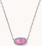KENDRA SCOTT- Elisa Rhodium Pave Frame Pendant Necklace in Pink Opal Resin