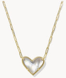 KENDRA SCOTT- Ari Gold Heart Statement Pendant Necklace in Ivory Mother of Pearl