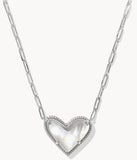 KENDRA SCOTT- Ari Rhodium Heart Statement Pendant Necklace in Ivory Mother of Pearl