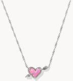 KENDRA SCOTT- Ari Rhodium Heart Arrow Pendant Necklace in Pink Opal Resin