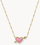 KENDRA SCOTT- Ari Gold Heart Arrow Pendant Necklace in Pink Opal Resin