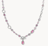 KENDRA SCOTT- Mini Rhodium Elisa Abbie Strand Necklace in Pink Mix