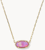 KENDRA SCOTT- Elisa Gold Pave Frame Pendant Necklace in Pink Opal Resin