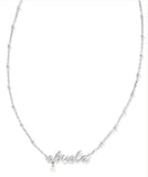 KENDRA SCOTT- Abuela Rhodium Script Pendant Necklace in White Pearl