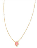 KENDRA SCOTT- Framed Gold Tess Satellite Pendant Necklace in Luster Rose Pink Opal