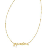 KENDRA SCOTT- Grandma Gold Script Pendant Necklace in White Pearl