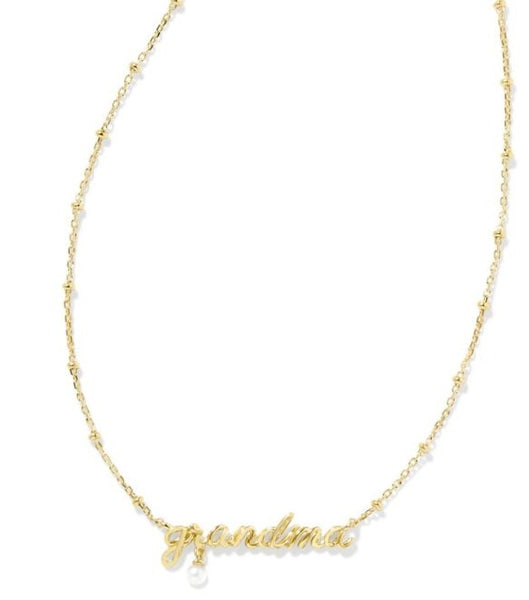 KENDRA SCOTT- Grandma Gold Script Pendant Necklace in White Pearl ...