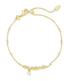 KENDRA SCOTT- Mama Gold Script Delicate Chain Bracelet in White Pearl