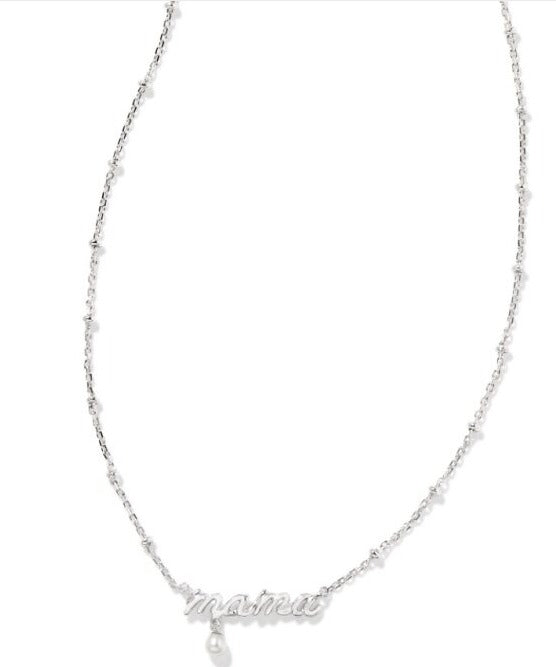 KENDRA SCOTT- Mama Rhodium Script Pendant Necklace in White Pearl ...
