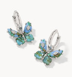KENDRA SCOTT- Bianca Butterfly Huggie Earring in Rhodium Bright Aqua Mix
