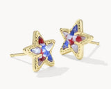 KENDRA SCOTT- Cassidy Gold Stud Earrings in Red White Blue Illusion