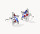 KENDRA SCOTT- Cassidy Stud Earring in Rhodium Red White Blue Illusion