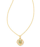 KENDRA SCOTT- Gold Letter Disc Reversable Pendant Necklace in Iridescent Abalone