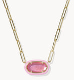 KENDRA SCOTT- Elisa Enamel Frame Paperclip Necklace in Gold Bright Pink Illusion