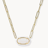KENDRA SCOTT- Elisa Enamel Frame Paperclip Necklace in Gold White Mother of Pearl